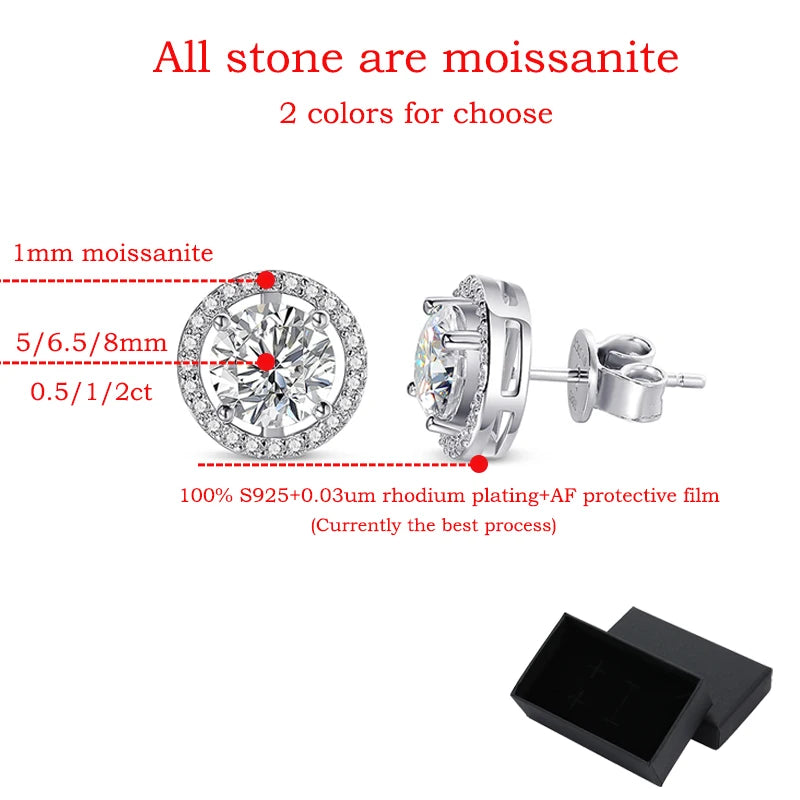 2CT Certified Moissanite Stud Earrings for Women Platinum Plating Sterling Silver Diamond Ear Studs Wedding Fine Jewelry