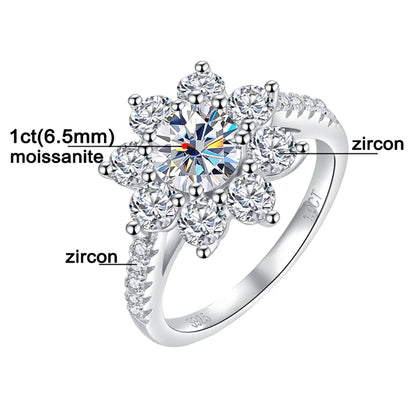 Real Moissanite 925 Sterling Silver For Women 1/2CT Sunflower Brilliant Diamond 18K Plated Wedding Jewelry Ring with Certificate