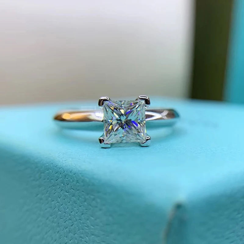 Certified 1ct 2ct Princess Cut Moissanite Engagement Ring Women Colorless Diamond Bridal Proposal Rings 925 Silver Wedding Band