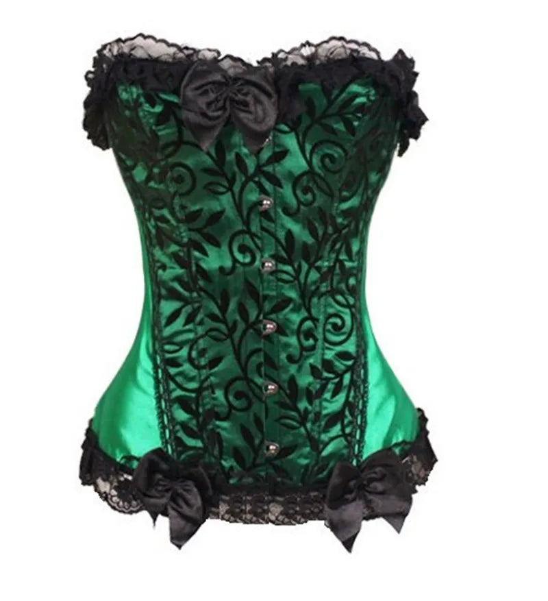 Corset Bustier Top Fashion Womens Sexy Bow Lace Brocade Lingerie Shapewear Green Purple Corselet Overbust Plus Size