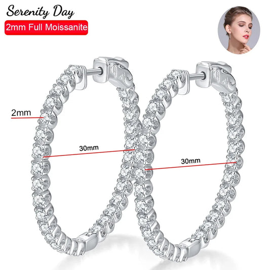 Newest D Color 2mm Full Moissanite Hoop Earrings S925 Sterling Silver Stud Ear Plate Pt950 Jewelry For Women Gift