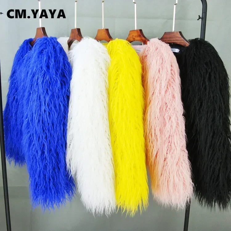 Solid Faux Fur Coats for Women Full Sleeve O-neck Open Stitch Covered Button Fur Jackets Winter Autumn Warm New Fashion