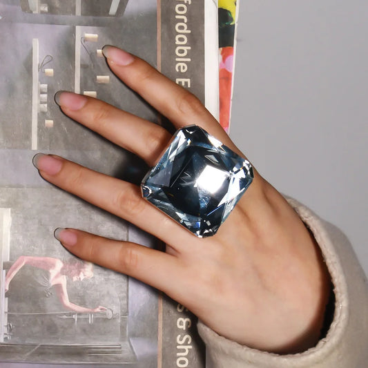 Huge Exaggerated Square Crystal Large Ring for Extravagant Women Handmade Shining Big Stone Ring Thumb Dubai Jewelry