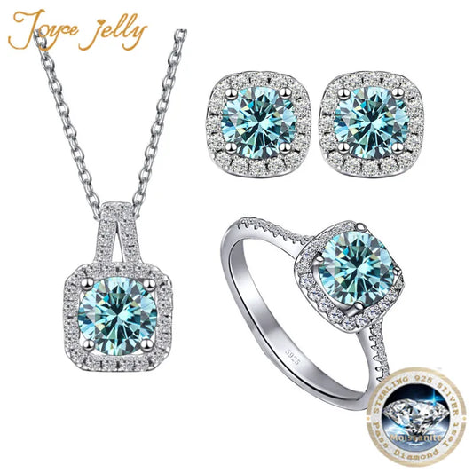 S925 Sterling Silver jewelry for women 1 carat moissanite diamond 3 pieces set necklace ring earrings wedding party