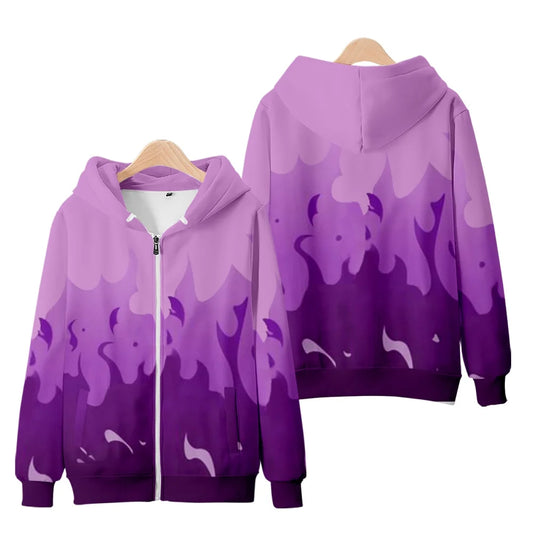 Purple zippered hoodie jacket with front zipper