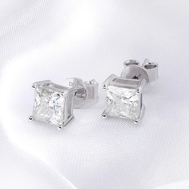 Princess Cut 0.4-5CT Moissanite Stud Earrings for Women Men VVS Simulated Diamond Ear Studs 925 Sterling Silver Jewelry