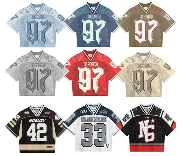 Y2K T Shirt Gothic Fashionable Breathable Splicing Loose Football Jersey Streetwear Casual Breathable Unisex Short Sleeve Top