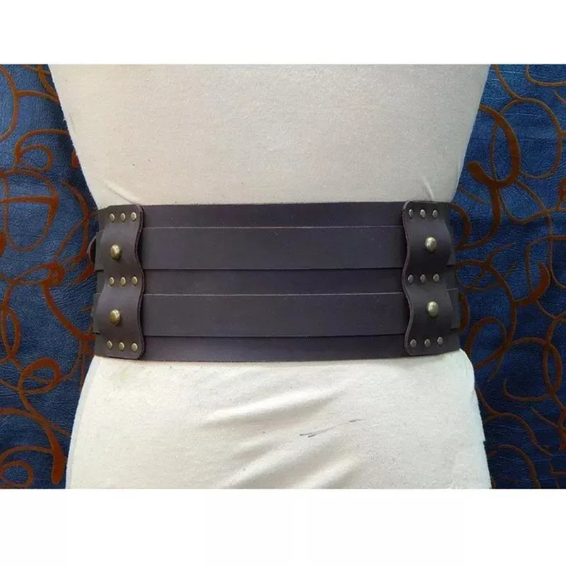 Medieval Steampunk Wide PU Leather Belt with Rivets Double Waist Guard for Viking Samurai Knight Cosplay Larp Carnival Girdle
