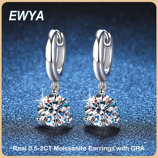 Trendy 3 Prong 0.5-2CT D Color Moissanite Diamond Drop Earrings for Women Wedding Fine Jewelry S925 Sterling Silver Earring