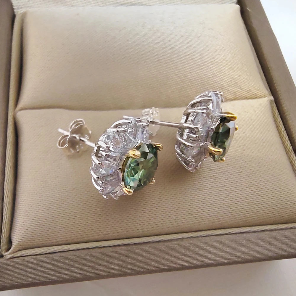 1ct Green Moissanite Silver Stud Earrings