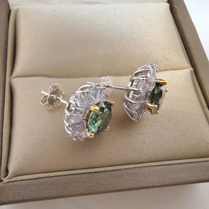 1ct Green Moissanite Silver Stud Earrings