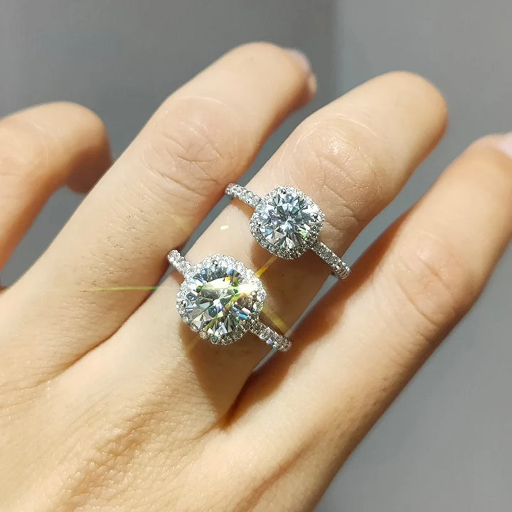 Moissanite halo engagement rings for women.