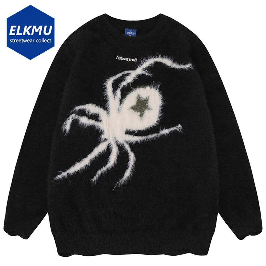 Star Spider Sweater Goth Punk Hip Hop Streetwear Sweaters Men 2023 Fall Winter Oversized Knitted Jumper Pullover Black