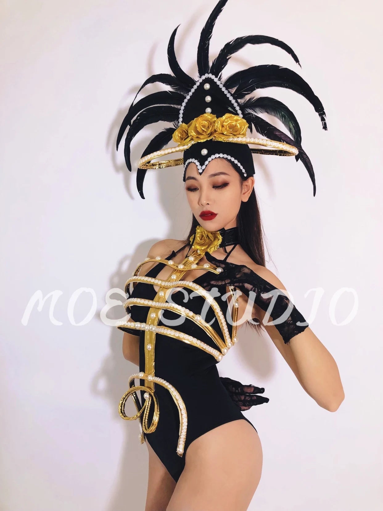 Drag Queen Costume Lady Gaga Gogo Parade Stage Gogo Black Gold Pearl Festival Club Carnival Float Rave Outfit Halloween Dance