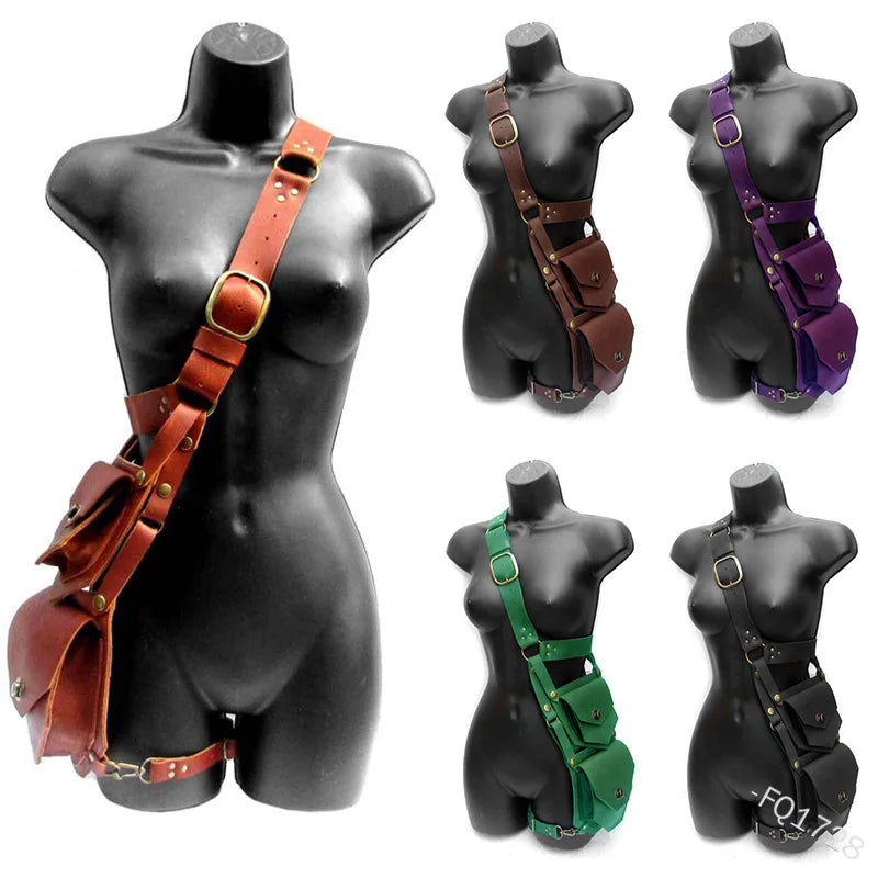 Medieval Punk Retro Adjustable Fashion Single Shoulder Waist Bag Double Pack Solid Color Diagonal Sports Outdoor Decoration
