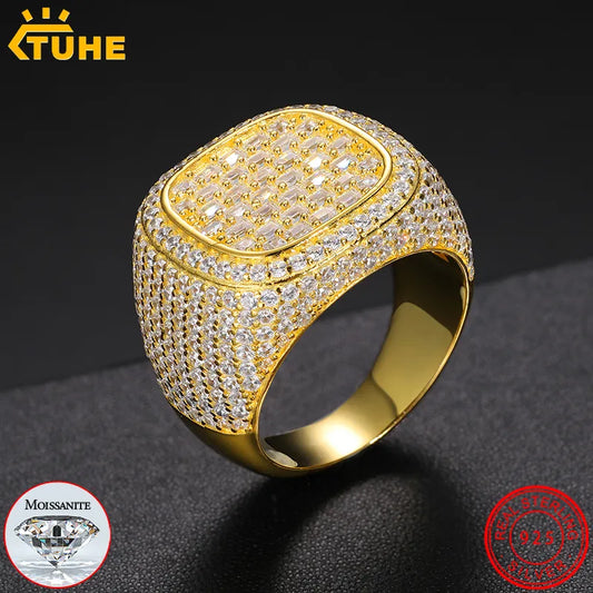 Unisex Classic Moissanite 925 Ring Men Men Hip Hop Jewelry Pave Setting Ring Fashion Rock Gift