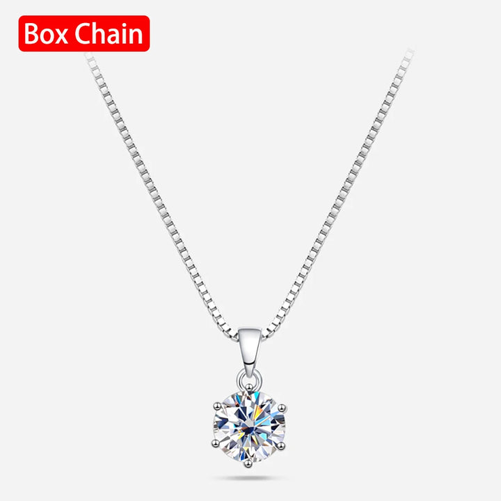 Round Moissanite 6 prongs, pendant necklace view with white background,