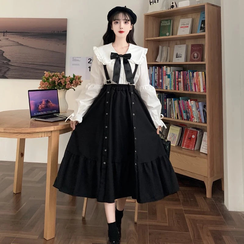 lolita doll dress Waist Show Thin Black Mid-Length Ruffled Student fairy dress tea party lolita dress sweet lolita doll