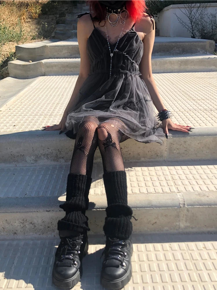 Strapless High Waist Dresses Goth Emo Alt Partywear AltGoth Dark Gothic Mesh Dress Women Fairy Grunge Vintage Punk