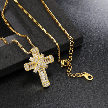 Iced Out Pendants Cross Necklaces for Women Hip Hop Gold Color Zircon Neck Chain Streetwear Hippie Jewelry