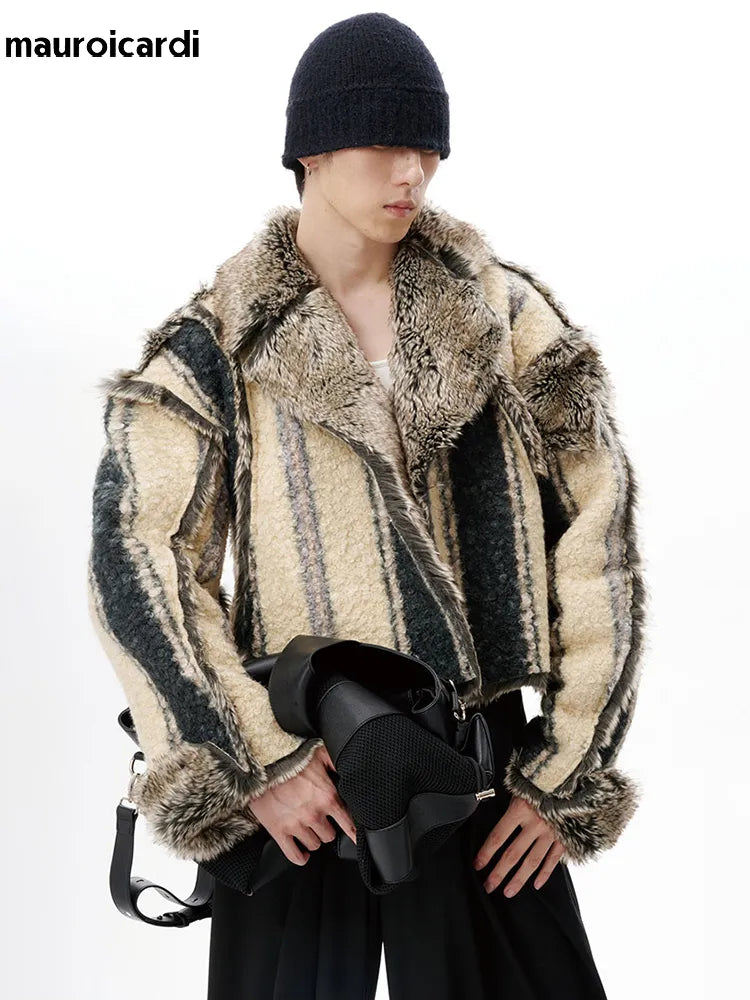Oversized Cool Thick Warm Reversible Fluffy Jacket Faux Fur Coat Men Luxury Runway European Fashion