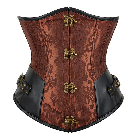Underbust Corset Top Pirate Costume Jacquard Vintage Corsets for Women Lace Up Corset Belt Steampunk Cosplay Costumes Brown