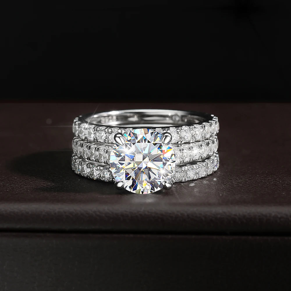Moissanite Rings for women Sparkling Diamond Bridal Sets with GRA s925 Sterling Sliver Plated 18k Eternity Band