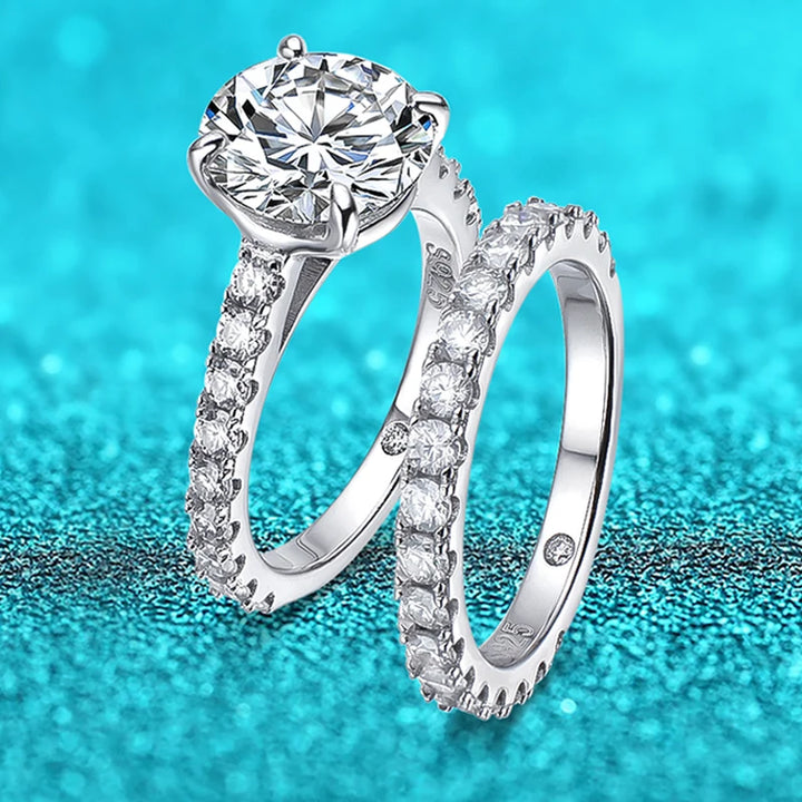 Elegant sterling silver moissanite engagement rings.