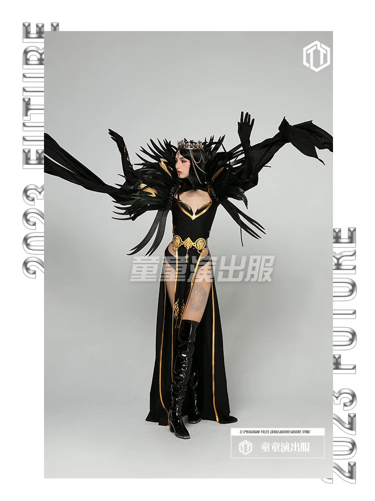 Cosplay costume  Black Feather Angel Halloween Devil Drag Costumes Show Party  Drag Queen Club Special Occasion rave