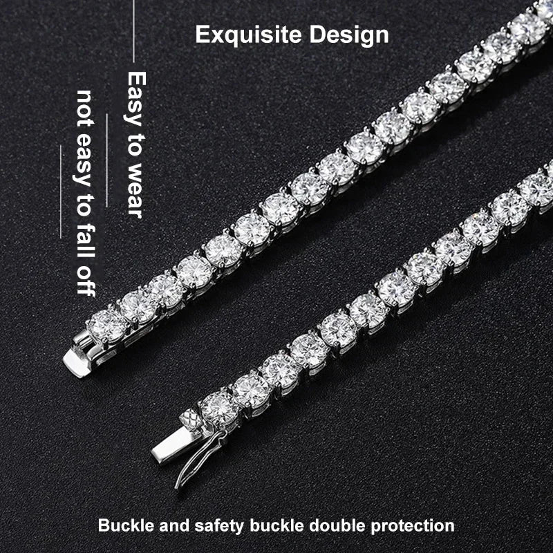925 Sterling Silver Real Moissanite Tennis Necklace Bracelet for Women Men Lab Diamonds with GRA Certificate Neck Chain