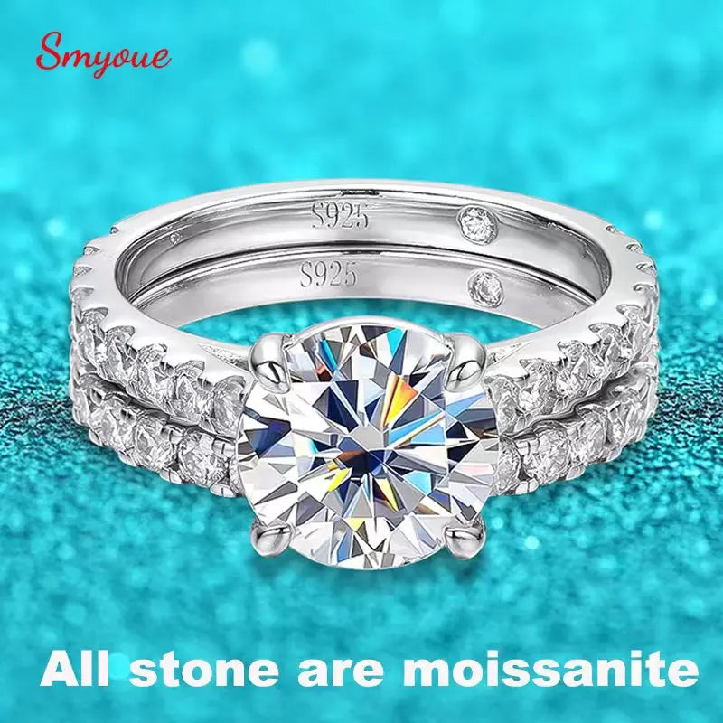 Elegant sterling silver moissanite engagement rings.