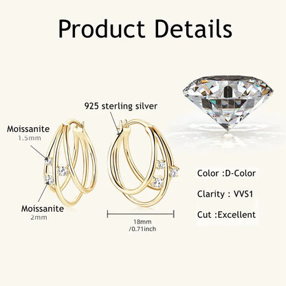 Exquisite Multilayer Circle Earrings For Women 925 Sterling Silver Bling Moissanite Huggies Hoop Earring Fashion Jewelry