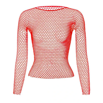 Women Fishnet Mesh Tops 6 Colors Sexy See Through T-Shirt  Skinny Goth Hollow Out Long Sleeve Shirts Crop Top Shirt Streetwear