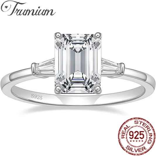 3CT 925 Sterling Silver Engagement Rings 3-Stone Emerald Cut Cubic Zirconia Wedding Promise Rings for Women Gft Jewelry