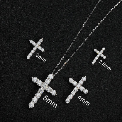 Moissanite Cross Pendant Necklace Original 925 Sterling Sliver Chain Plated 18k White Gold Fine Necklace for Women