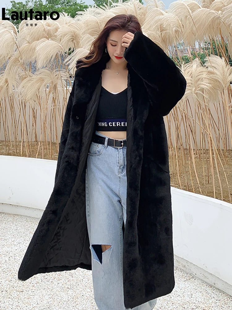 Winter Long Loose Casual Windproof Soft Thick Warm Fluffy Green Black Faux Fur Coat Women with Hood Furry Overcoat 2023