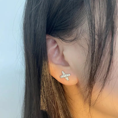 Follow Cloud 0.3ct Real Moissanite Diamond Stud Earrings for Women Cross Wedding Sparkling 925 Silver Simulated Diamond Ear Stud