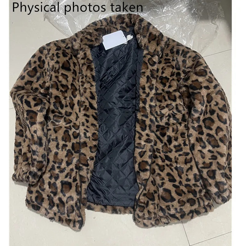 Winter Leopard Print Jacket Women's Stand collar Warm Parkas Outwear 2023 New Autumn Winter Female Loose Faux Fur Coats