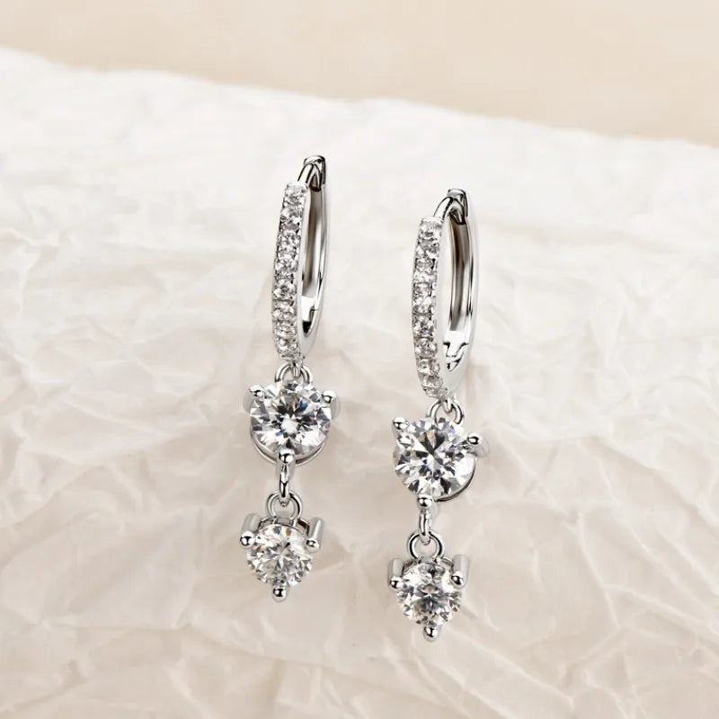 4mm 5mm Round Moissanite Long Tassel Earrings 100% 925 Sterling Silver Women's Hoop Dangle Earrings Wedding Jewelry Gifts