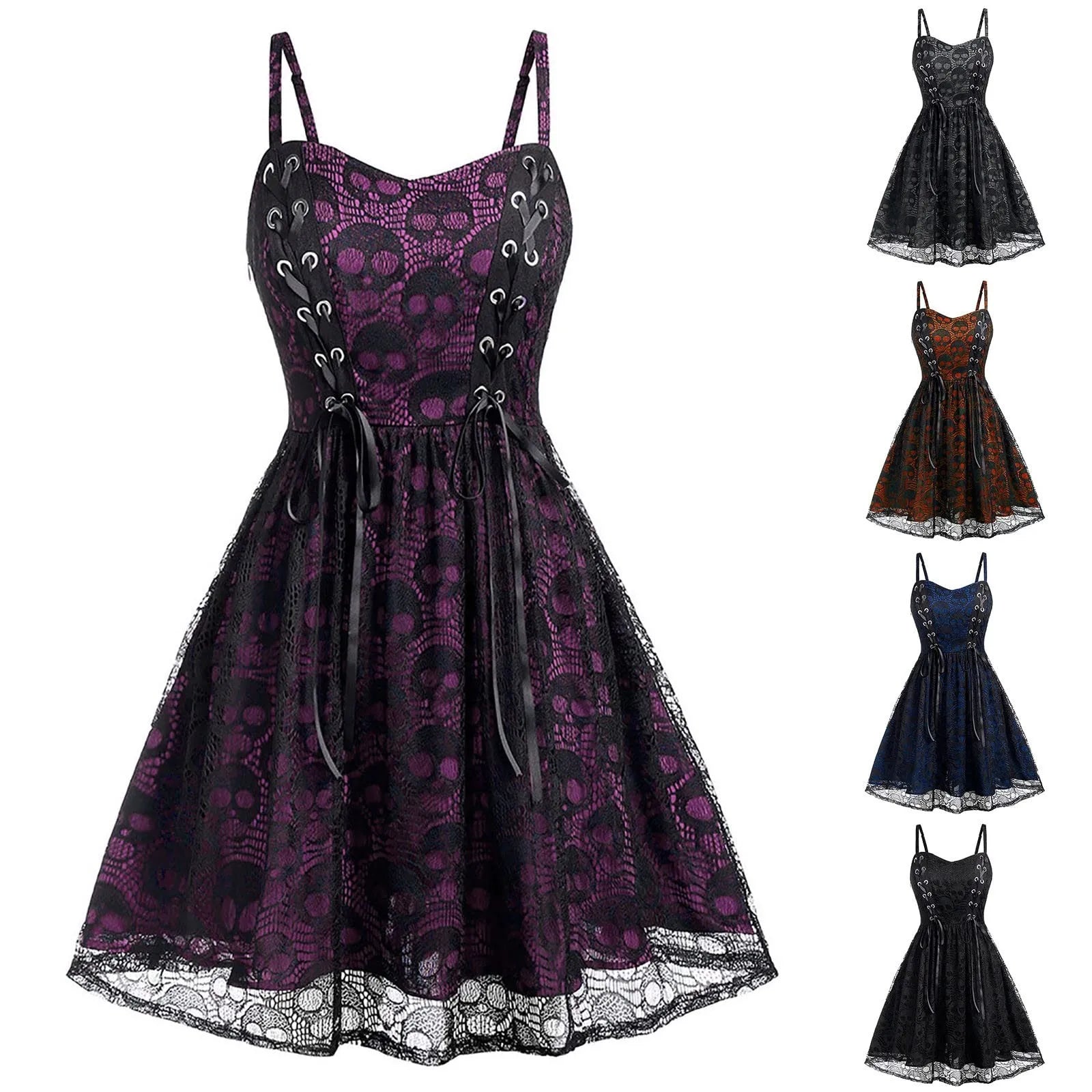 Women Dress Gothic Black Plus Size Halloween Lace Mesh Patchwork Sleeveless Camisole Party Dress Casual Women Elegant Dresses