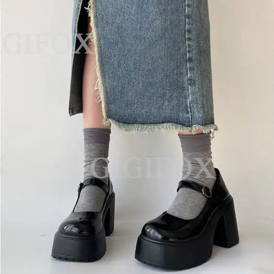Platform Heeled Women Pump Gothic Round Toe Fashion JK High Heels Spring Casual Buckle Strappy Lolita Shoes