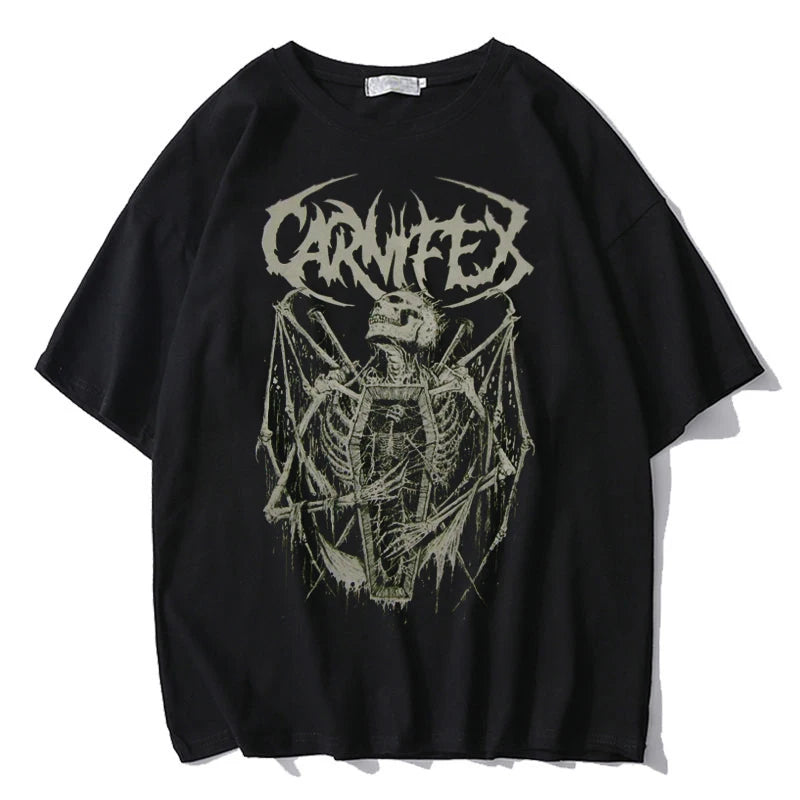 Summer Unisex T-shirt Punk Goth T Shirt for Men Aesthetic Loose Dark Grunge Streetwear Gothic Top Cotton Men's Clothing