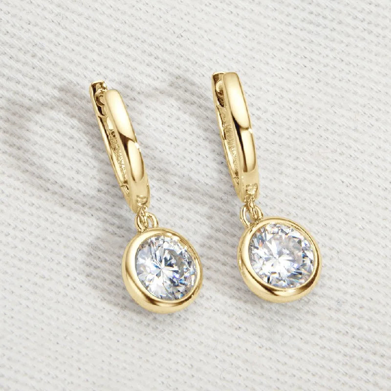 Women's Gold Hoop Earrings Genuine 925 Silver 1CT 2CT Moissanite Drop Earring Wedding Jewelry With Certificate