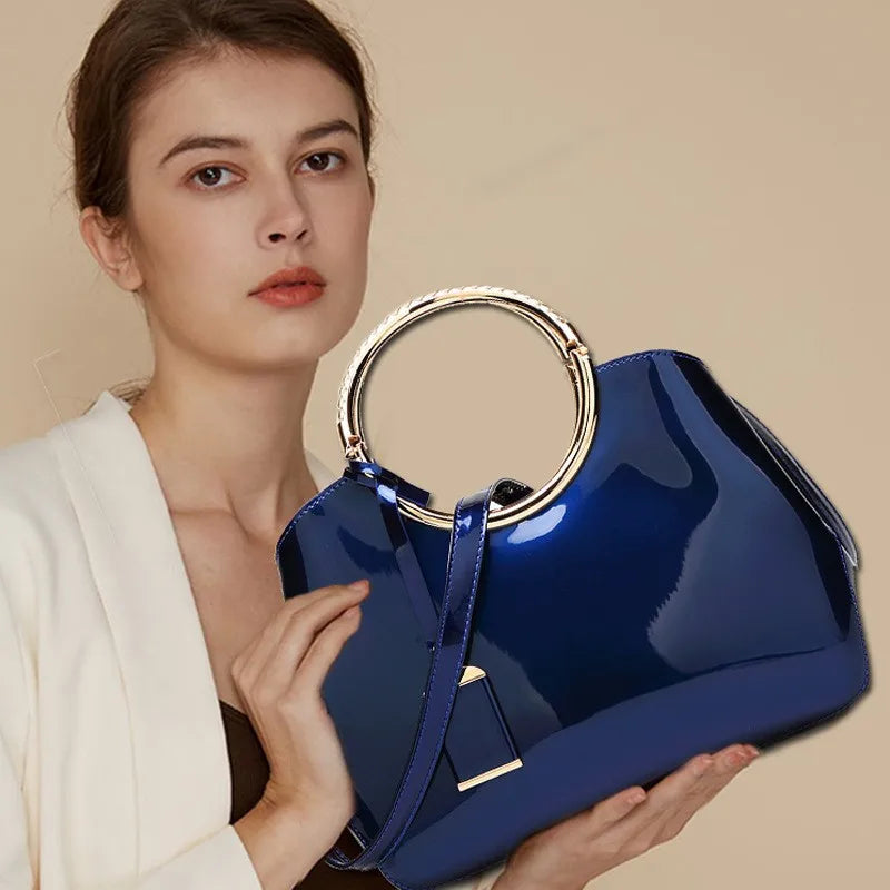 New European Fashion Women's One Shoulder Wedding Bag Bright Lacquer Leather Carrying Ring Cross Shoulder Handheld Bridal Bag
