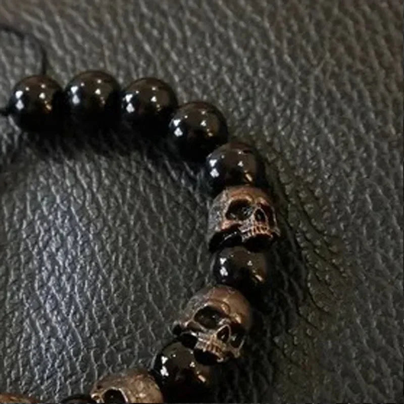 Horror Skull Black Beads Dark Vintage Style Charm Mens Bracelet Statement Steampunk Gothic Accessories for Women Fashion Jewelry