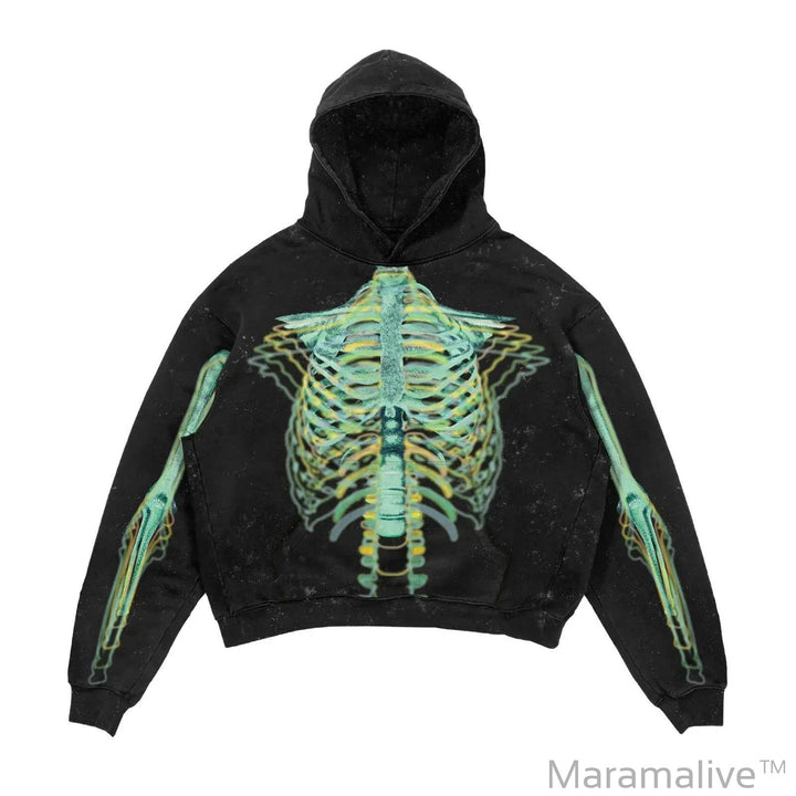 Explosions Printed Skull Y2K Retro Hooded Sweater Coat Street Style Gothic Casual Fashion Hooded Sweater Men's Female