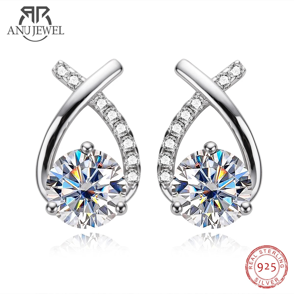 4cttw D Color Moissanite Diamond 18K Gold Plated 925 Sterling Silver Stud Earrings For Woman Gifts