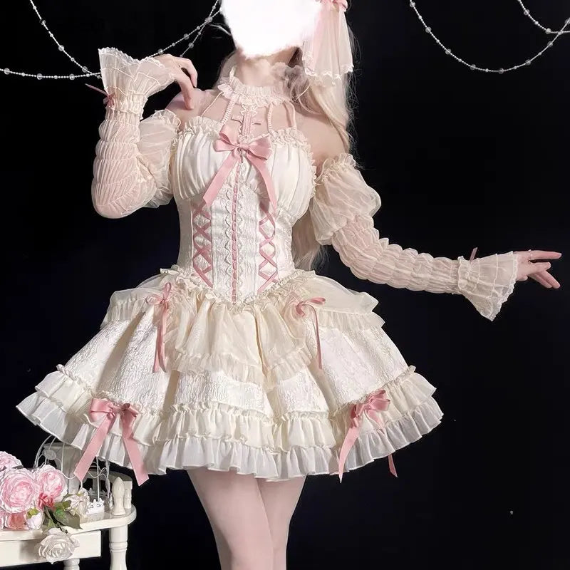 Sweet Lolita Princess Dress Women Gothic Cross Bow Lace Ruffles Party Dresses Girls Harajuku Cute Bandage Y2k Vestidos