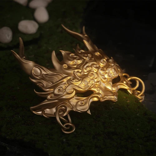Mask Golden Hand Carved Exquisite Half Face Men and Women Same Style Modeling Han Chinese Clothing Accessories Photo Props 1Pc