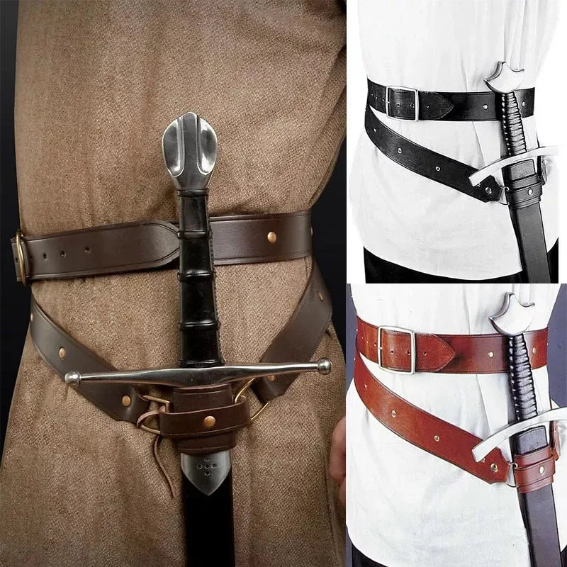 Medieval Renaissance Sword Holder Belt Waist Sheath Men Larp Pirate Viking Warrior PU Leather For Women Men Cosplay Larp